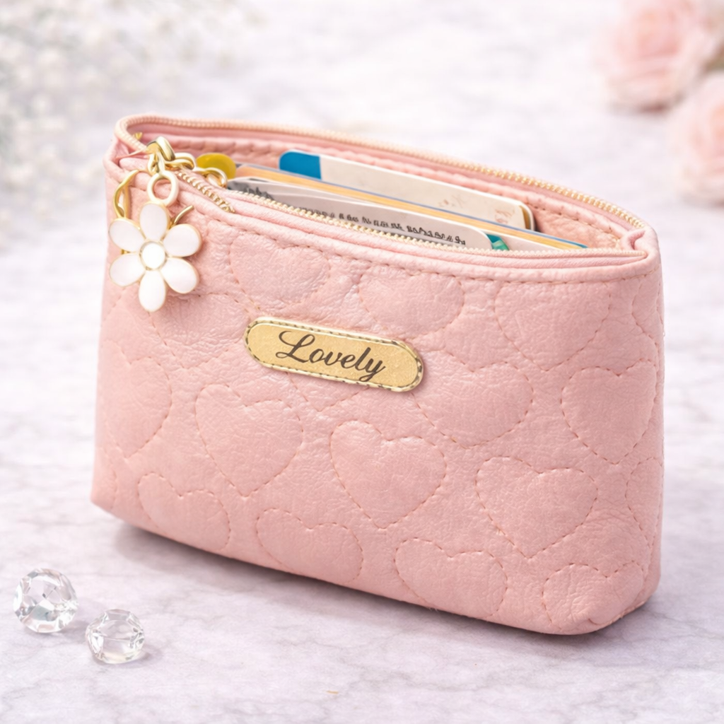 Lovely Mini Pouch for Women | Heart Design Coin & Makeup Bag